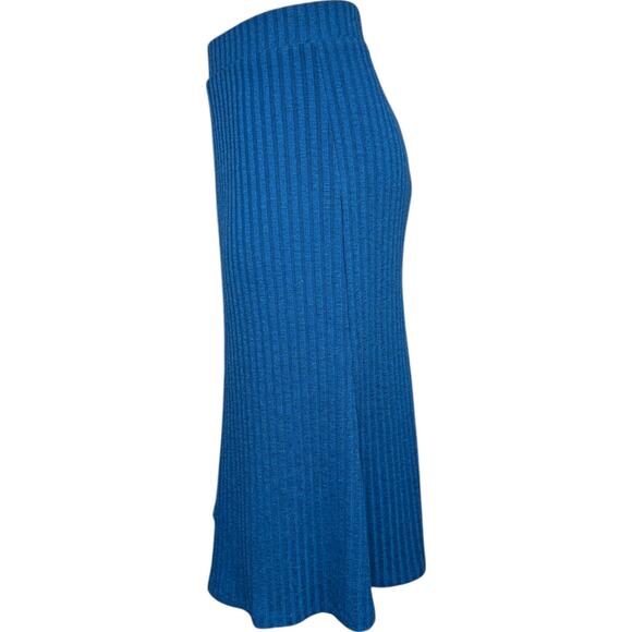 Susan Graver Rib Knit Paneled Pull-On Midi Skirt Rustic Navy Small Petite - Picture 5 of 9